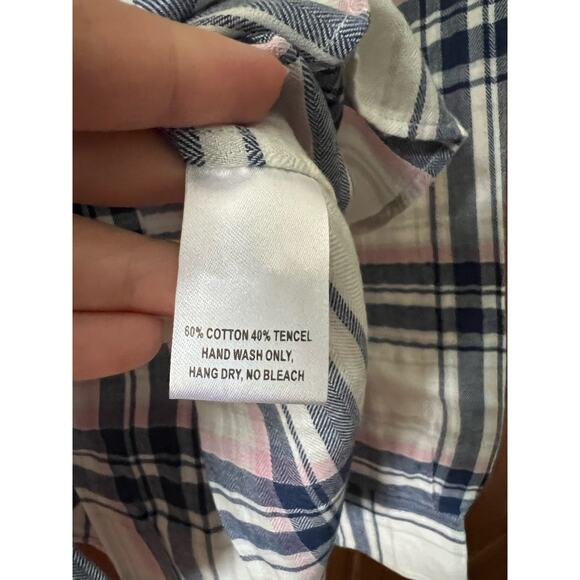 NWT Untuckit Womens De Toren Flannel Plaid Button Up Shirt White Pink Blue SZ 18 - Picture 9 of 13